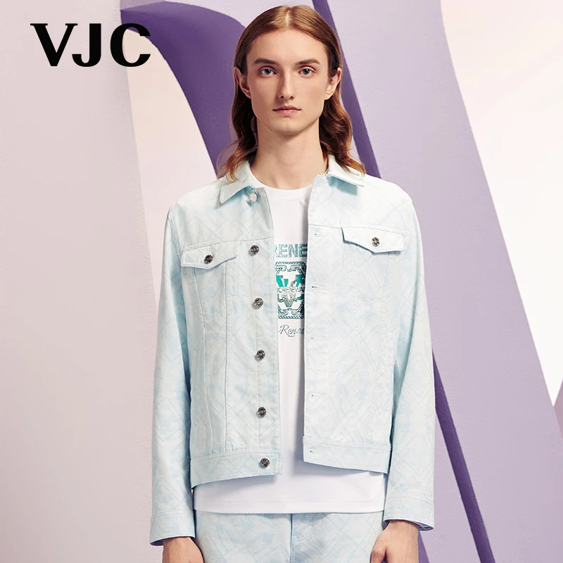 VJC/威杰思2025春季新款男装时尚翻领牛仔外套休闲百搭B24AF2450