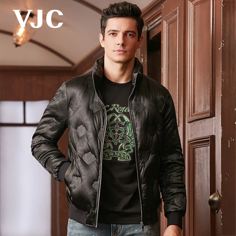 VJC/威杰思 秋冬男装新款黑色立领绗缝羽绒服B22DJ1635