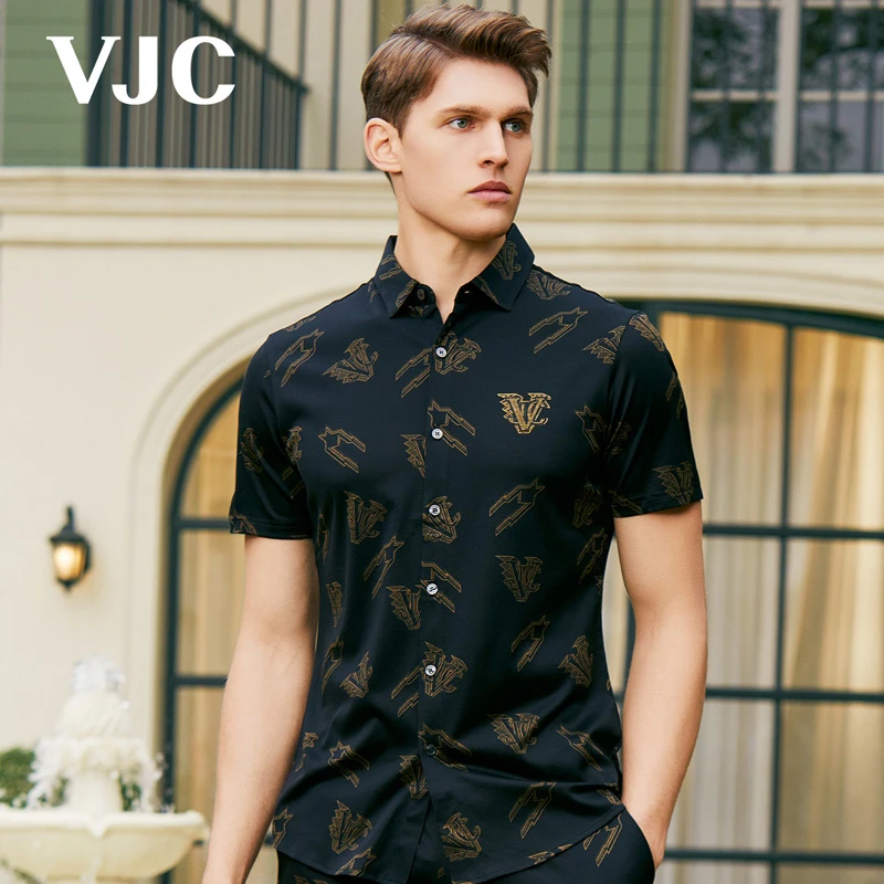 VJC/威杰思年男装新烫钻字母花修身商务衬衫B23BB1100