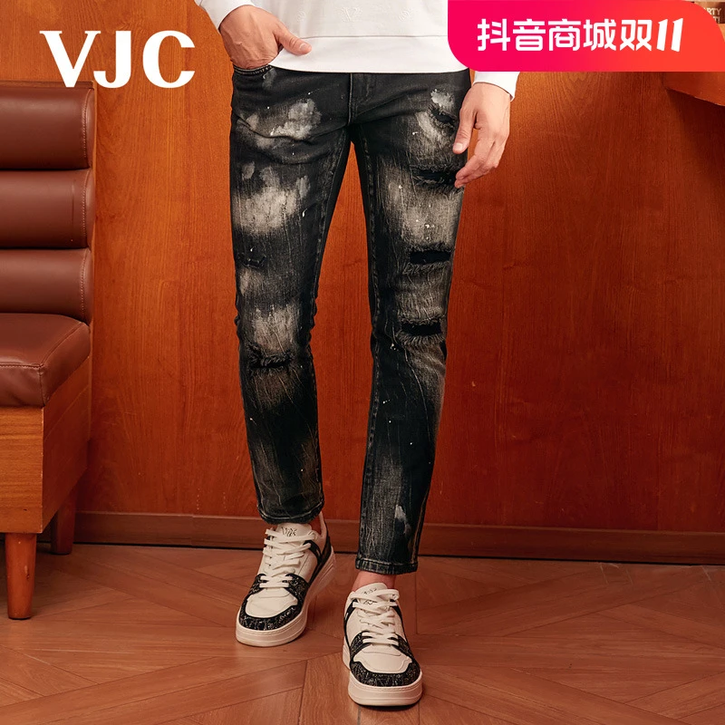 VJC/威杰思秋冬新款男士修身复古潮流九分牛仔裤B23CO2410