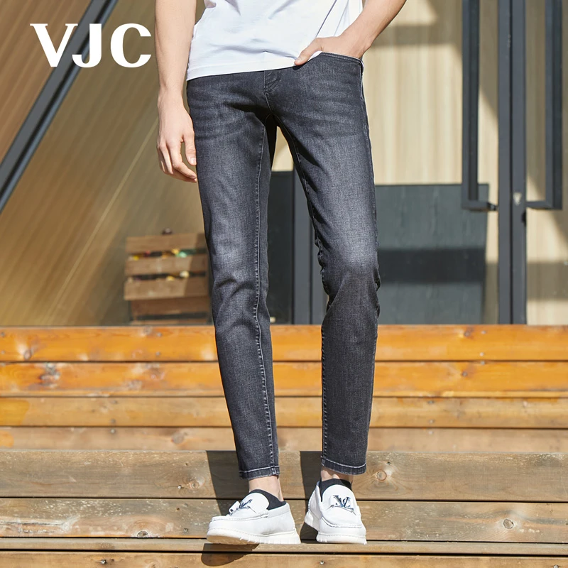 VJC/威杰思2023春夏男装新款男士灰色牛仔裤修身弹力D23BO3772