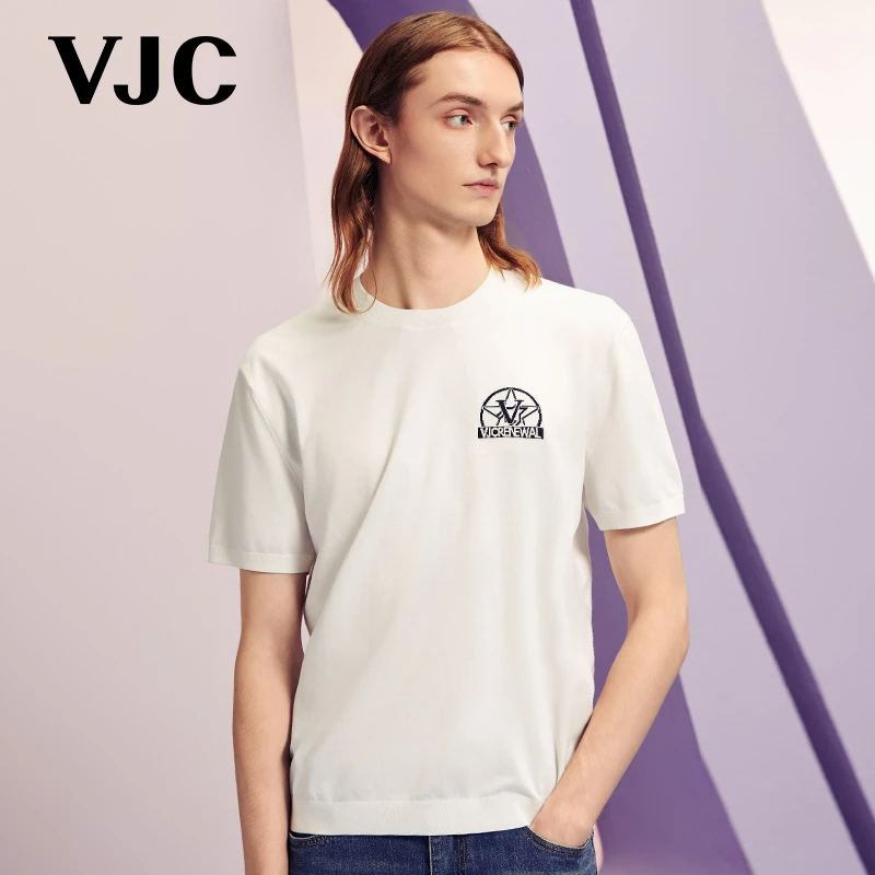 VJC/威杰思2025春夏新款男装时尚针织衫短袖圆领百搭B24AC1213