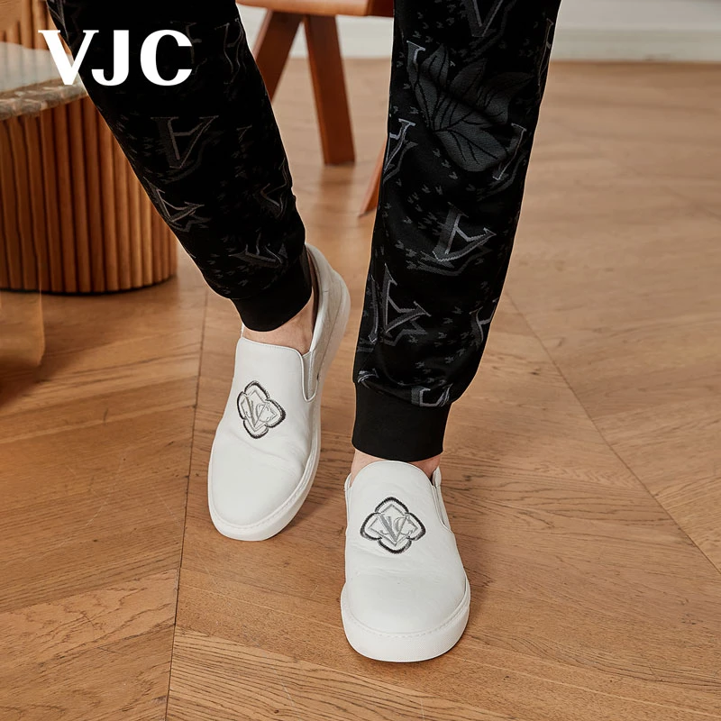 VJC/威杰思2023春夏男装新款白色牛皮革休闲板鞋一脚蹬B22DW1928