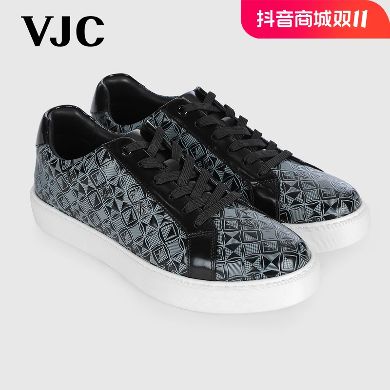 VJC 夏季新款男鞋休闲板鞋牛皮革透气系带运动鞋 B23DW1907