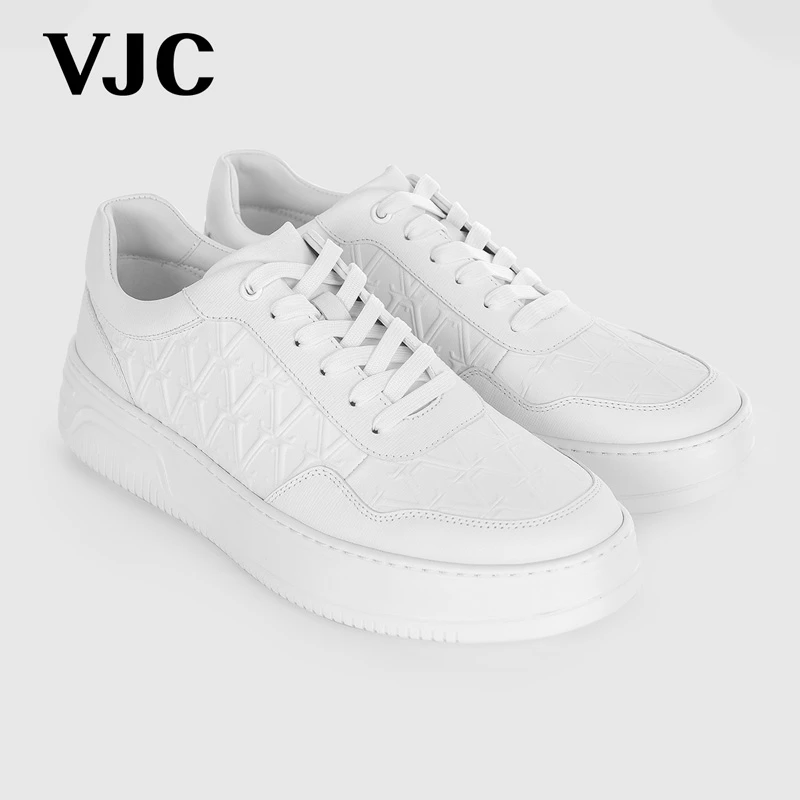 VJC/威杰思【专柜同款】夏男鞋新款牛皮革休闲小白鞋D24BW1720