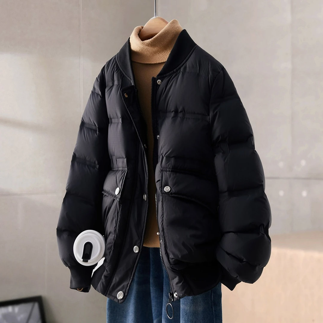 IHIMI90白鸭绒羽绒服女23冬新款面包服宽松立领加厚短款外套A023