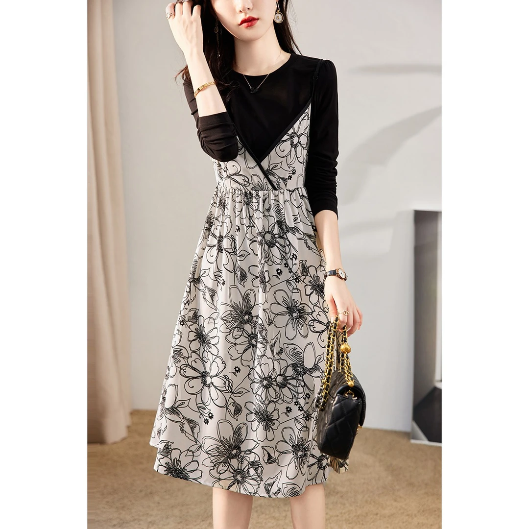 【XWI/欣未】2024春季新款时尚休闲优雅设计感印花两件套套装女A101