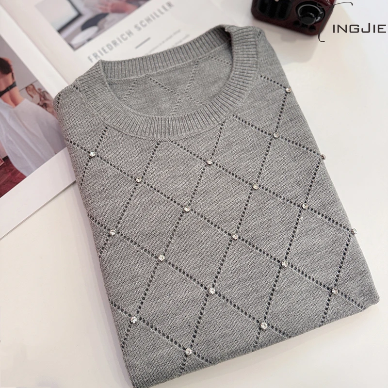 【短袖】气质圆领针织衫女2024女简约别致上衣高级感短袖B681