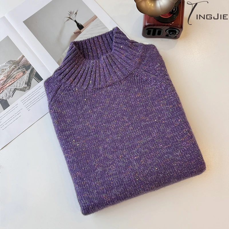 【雅坤风度】紫色七彩缎染 高级感时尚洋气显白加厚打底毛衣B1035