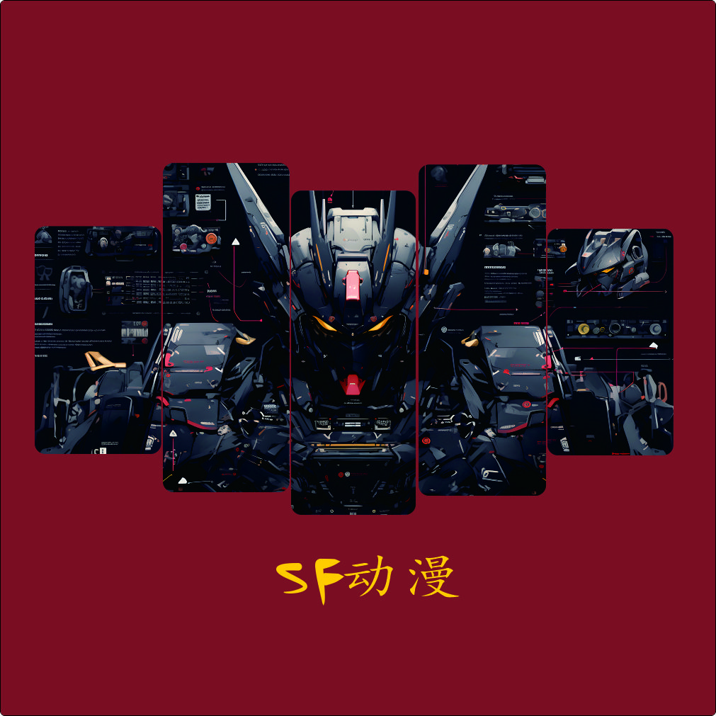 《黑武士高达2》PVC五联副卧室装饰画20*60*3+20*40*2  达