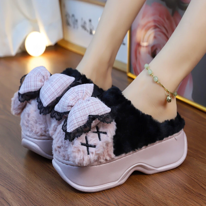 棉拖鞋女款超厚超轻柔软舒适棉拖鞋外穿蝴蝶结高颜值秋冬居家