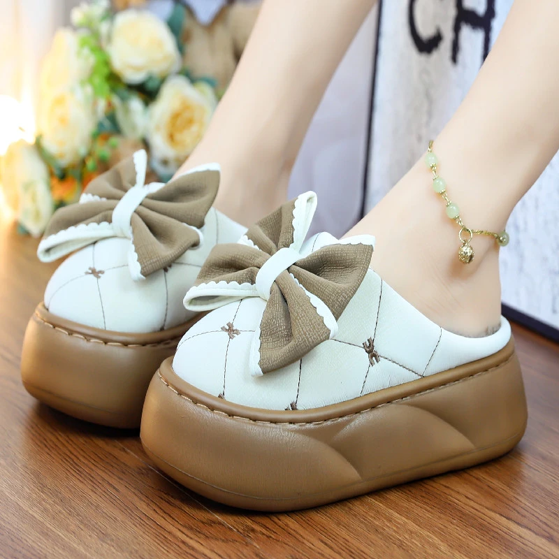 2024新款防水棉拖鞋女外穿冬季加绒保暖居家防滑卡通棉拖鞋厚底