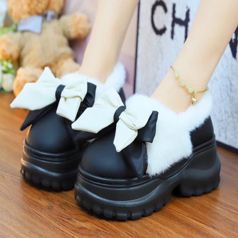 防水蝴蝶结棉拖鞋女秋冬季居家防滑室内保暖厚底时尚百搭外穿棉鞋