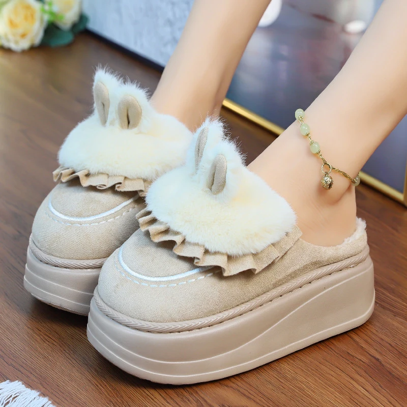 可爱卡通时尚包头棉拖鞋女2024秋冬新款外穿厚底保暖家居毛毛拖鞋