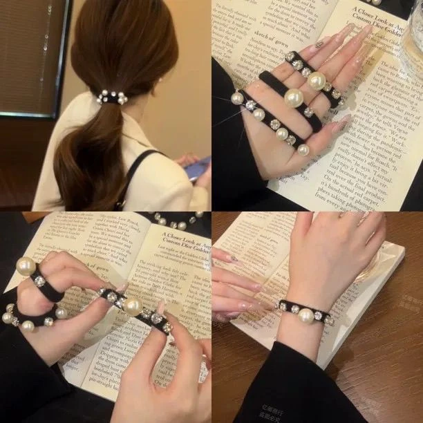 韩国风贝珠韩系头绳女生高马尾丸子头高级千金感发圈2024年新款