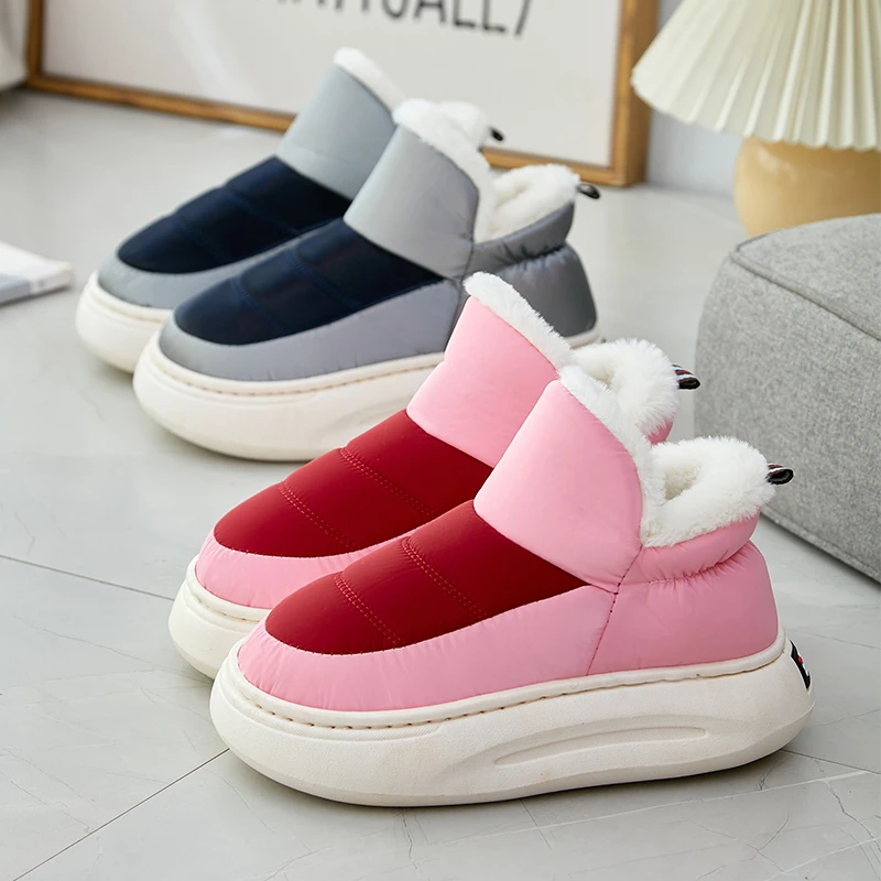 羽绒防水棉拖鞋女冬季高包跟防滑厚底加绒保暖月子棉鞋男冬天外穿