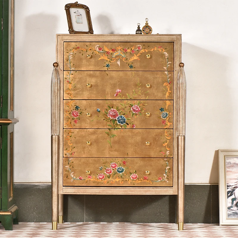 瑞诗欧法式轻奢五斗柜彩绘边几沙发柜几抽屉客厅方几中古风玄关柜