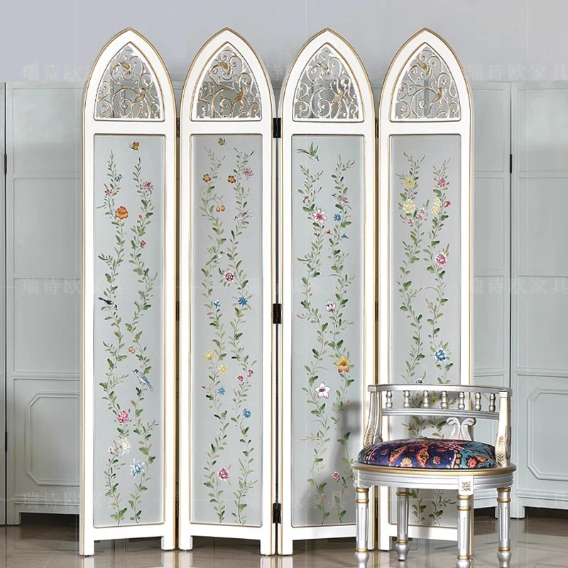 瑞诗欧美式屏风隔断高档奢华玄关家居别墅折屏手绘工艺品RS00003