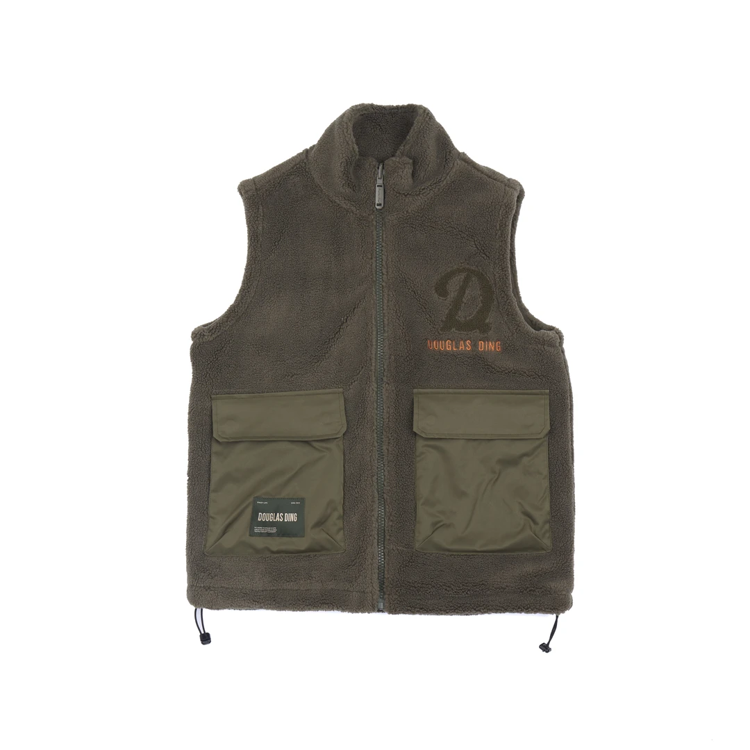 道格拉斯】黑/军绿双面穿摇粒绒拼接立领男休闲保暖背心马甲DD871