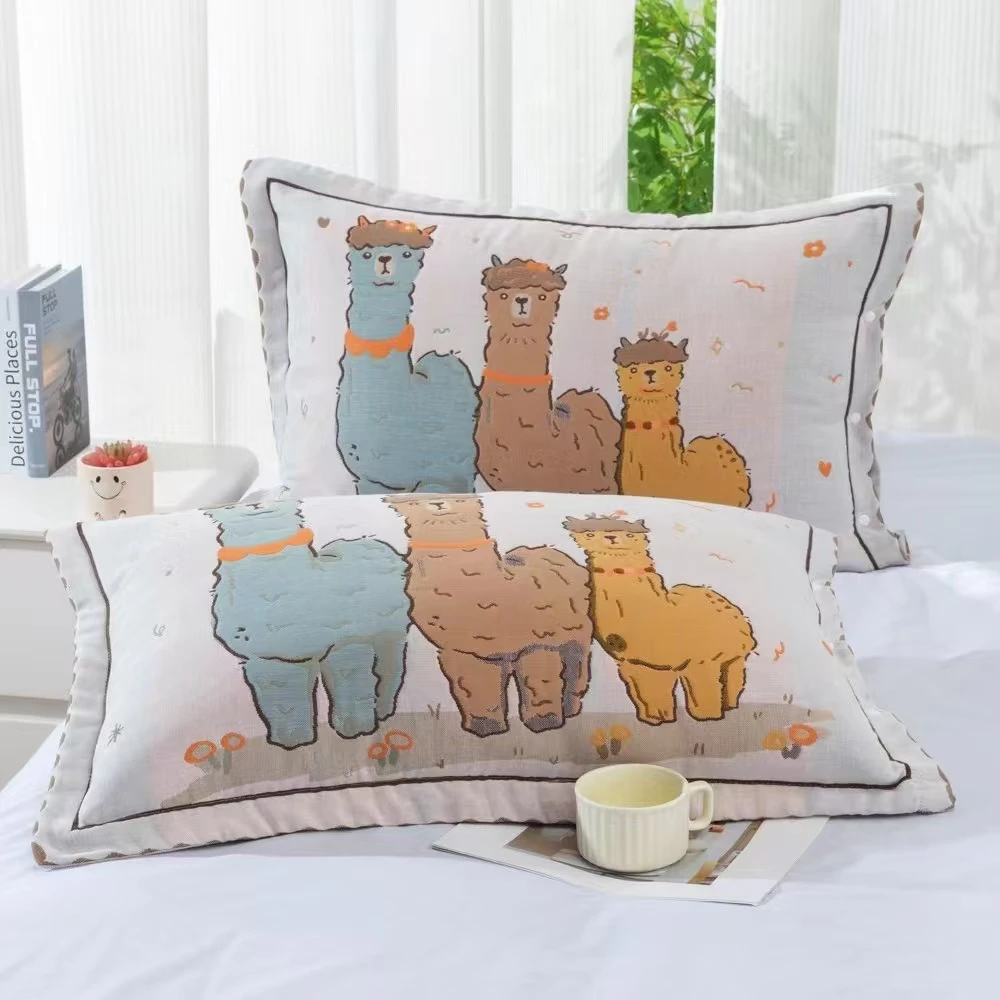 【羊小驼】透气亲肤柔软八层卡通泡芙枕套50*75一对装