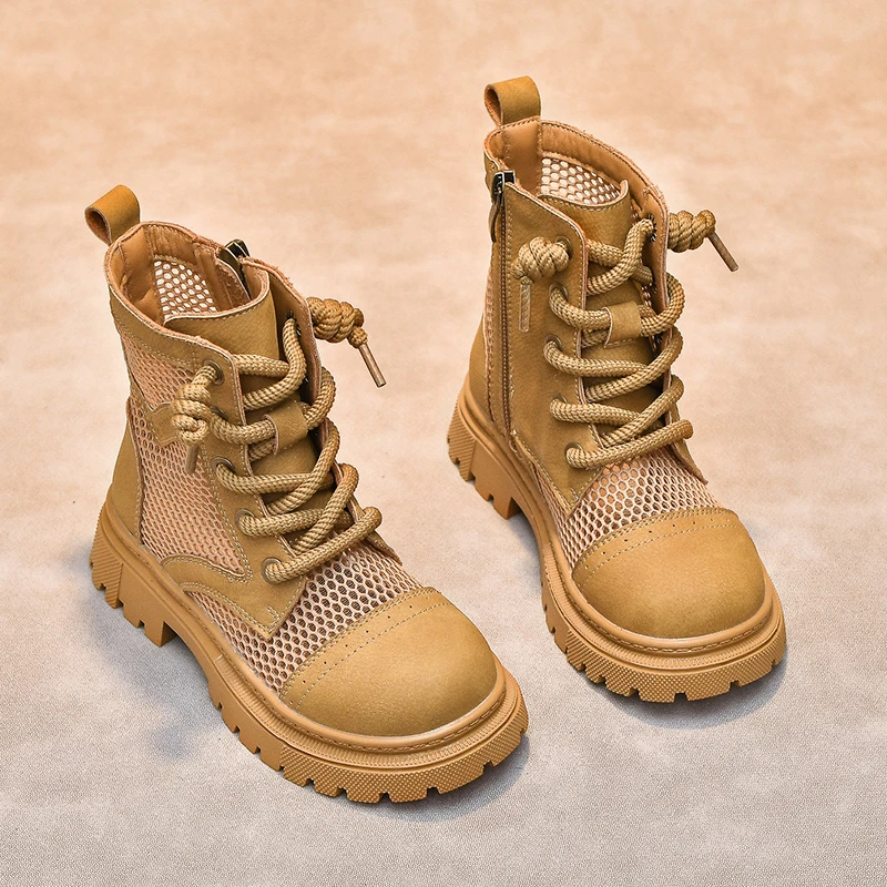 儿童靴子2025春秋新款软底透气镂空单靴男童大黄靴夏季女童马丁靴