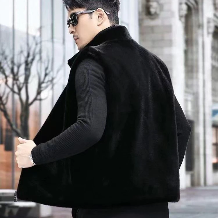 新款秋冬两面穿男女装水貂绒加厚马甲皮毛一体坎肩保暖外套男款潮