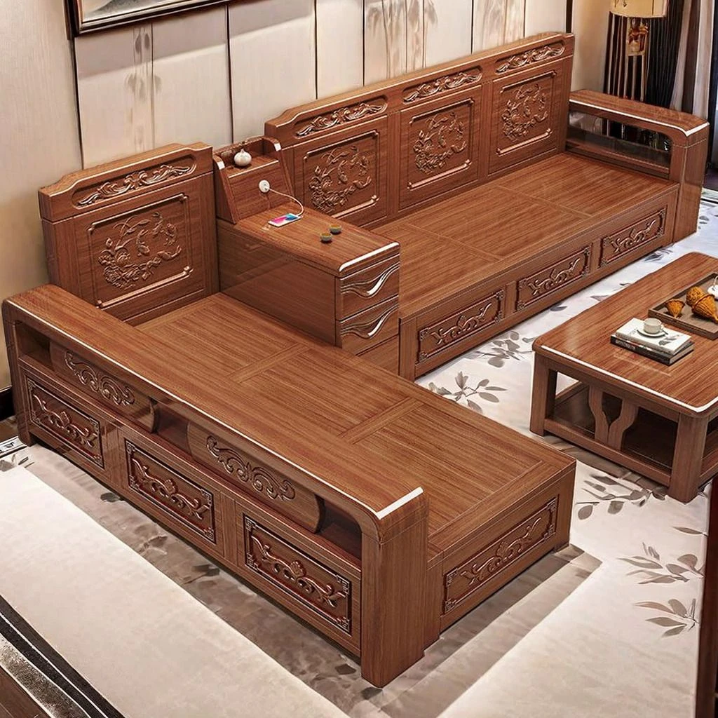 （严选）金丝胡桃木实木沙发组合小户型家用客厅新中式冬夏两用沙发