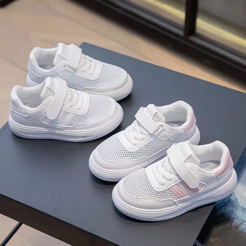 单网男孩女孩运动鞋夏季新款儿童透气中大童板鞋休闲男孩女孩白鞋