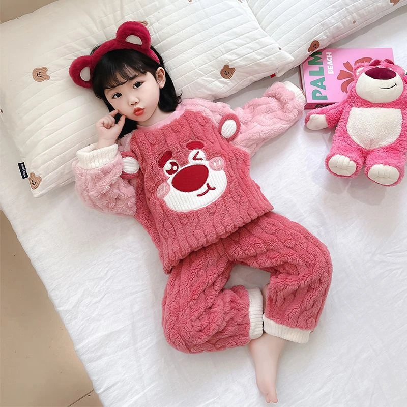 女童秋冬法兰绒睡衣女宝宝儿童冬季珊瑚绒女孩冬款加绒加厚家居服