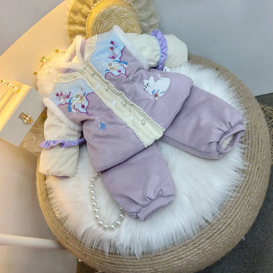 女童汉服套装秋冬儿童中式加棉衣服秋季小童秋装2024新款宝宝唐装