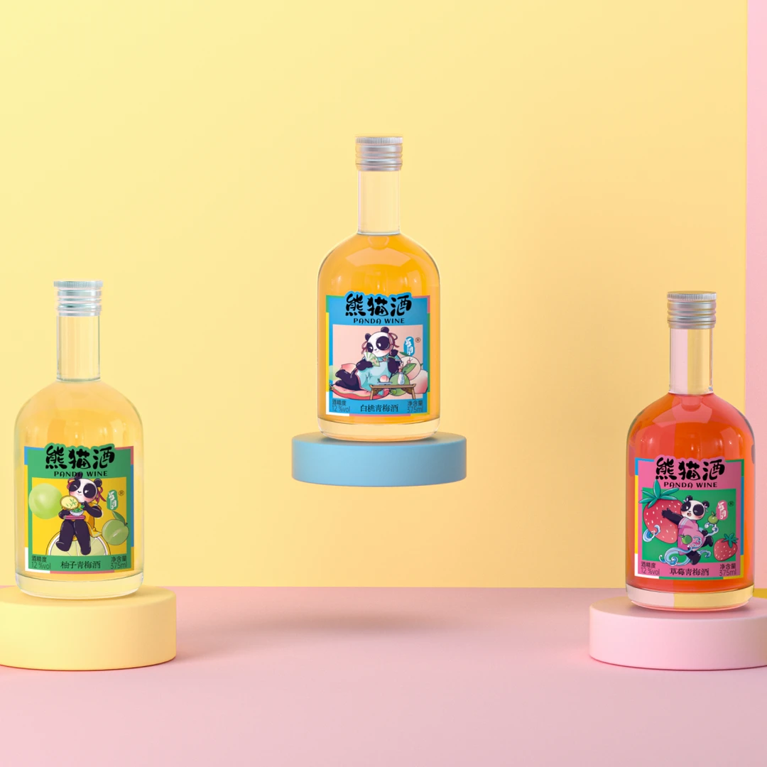 蜀团子熊猫果酒·微醺低度甜酒·白桃青梅·柚子青梅·草莓青梅·3瓶装