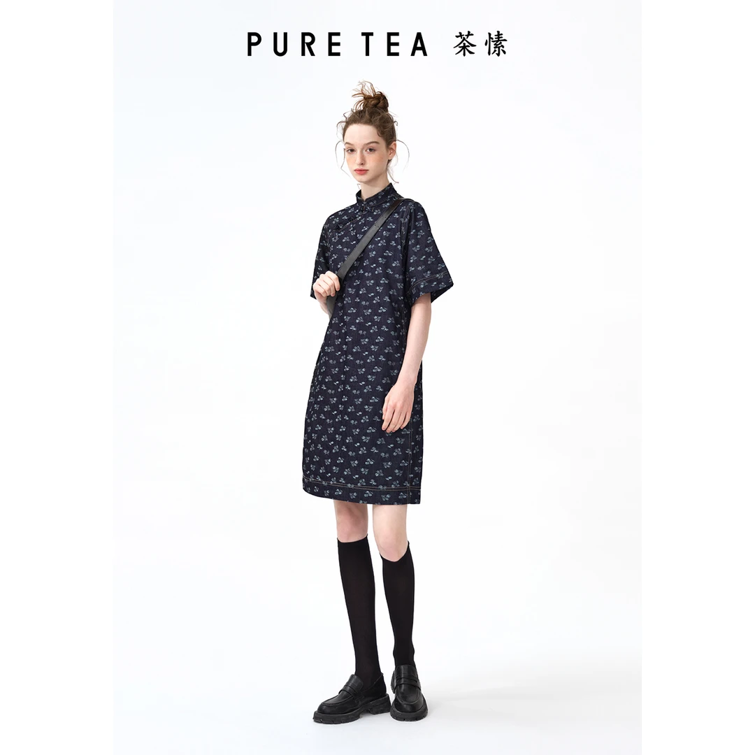 【国风牡丹】新中式提花连衣裙puretea茶愫女2024春新款KD1602B31