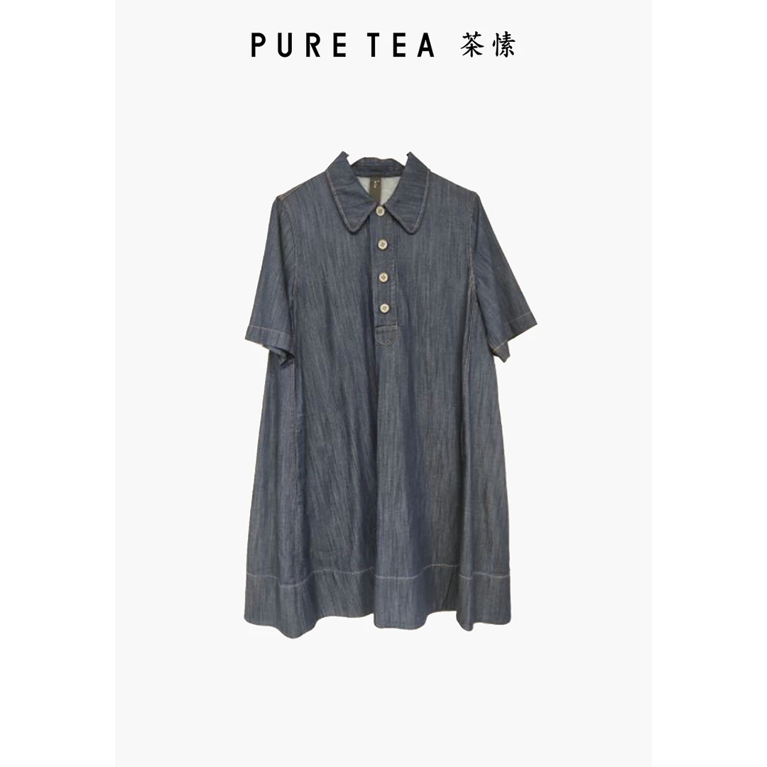 puretea茶愫圆领牛仔连衣裙2024秋新品KN0106D11
