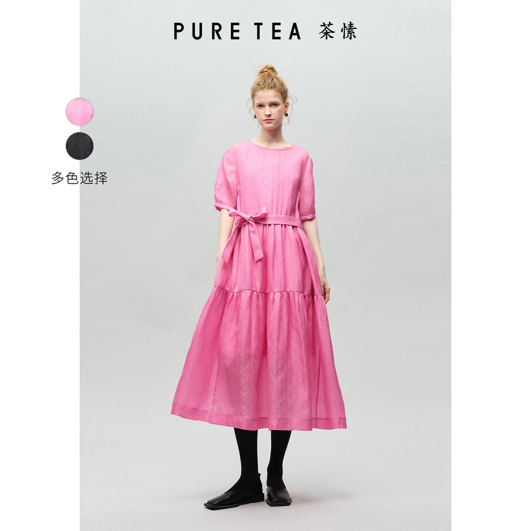 puretea茶愫新中式竹丝灯盏提花连衣裙24春季新品TD2202C11