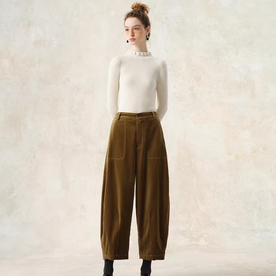 【基础衣橱】puretea茶愫立体九分裤光泽感裤子2024春新品KP0303C11