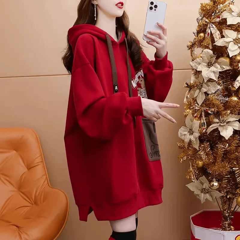 春秋薄款连帽卫衣女中长款2025新款早秋季洋气宽松设计感外套上衣