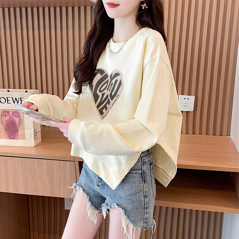 早秋不规则开叉卫衣女春秋季2025新款宽松大码短款设计感上衣服潮