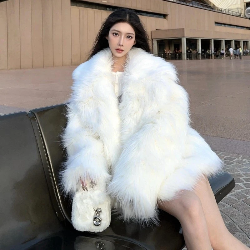 2024秋冬新款时尚韩系毛毛外套狐狸 气质百搭加厚小香风网红白色