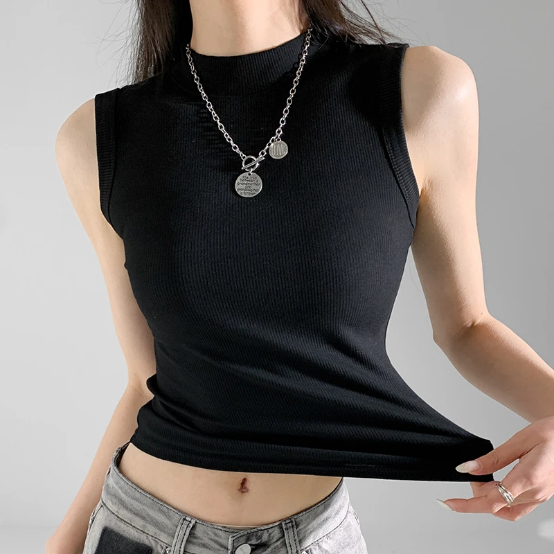 夏季新款外穿打底背心无袖短款百搭纯色显瘦修身春秋网红爆款简约