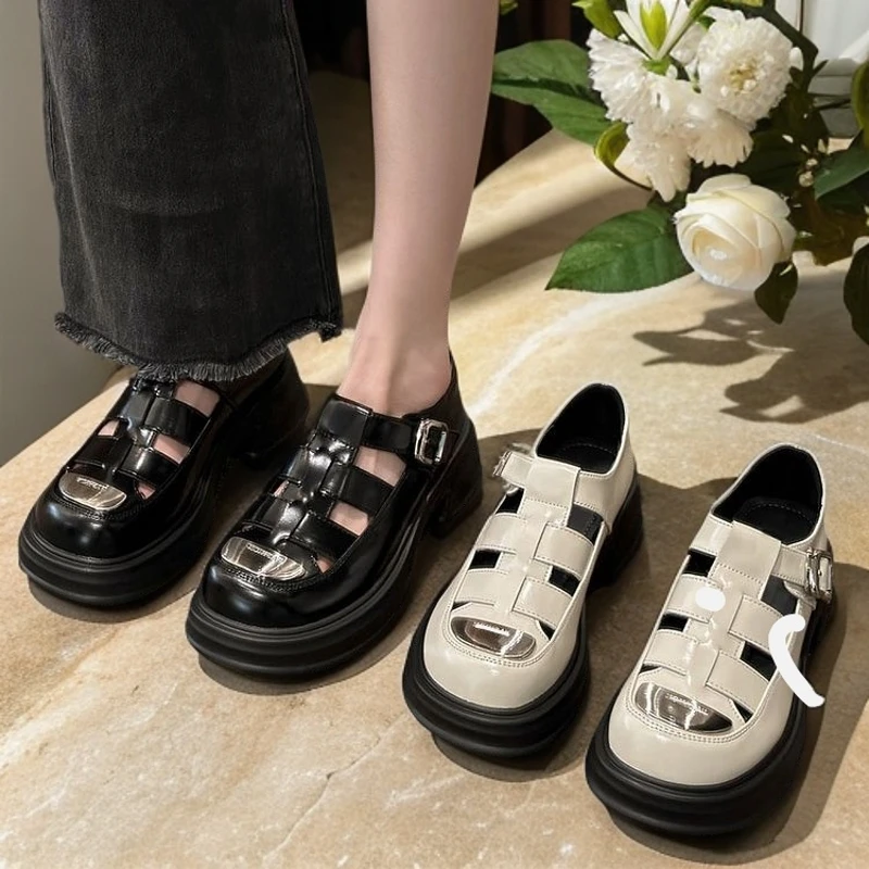 120镂空猪笼鞋厚底学院风