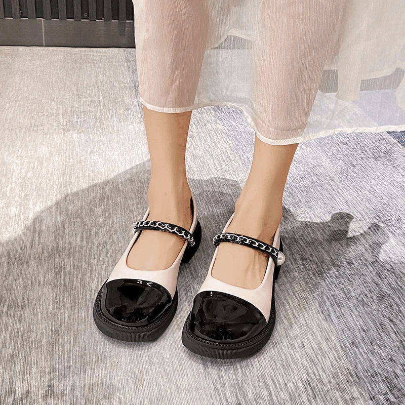 002小皮鞋女春夏季新款粗跟单鞋