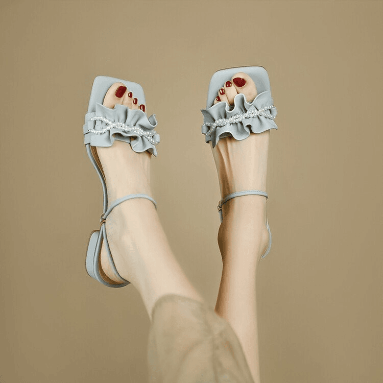 309夏季新款欧美风露趾粗跟一字扣女鞋