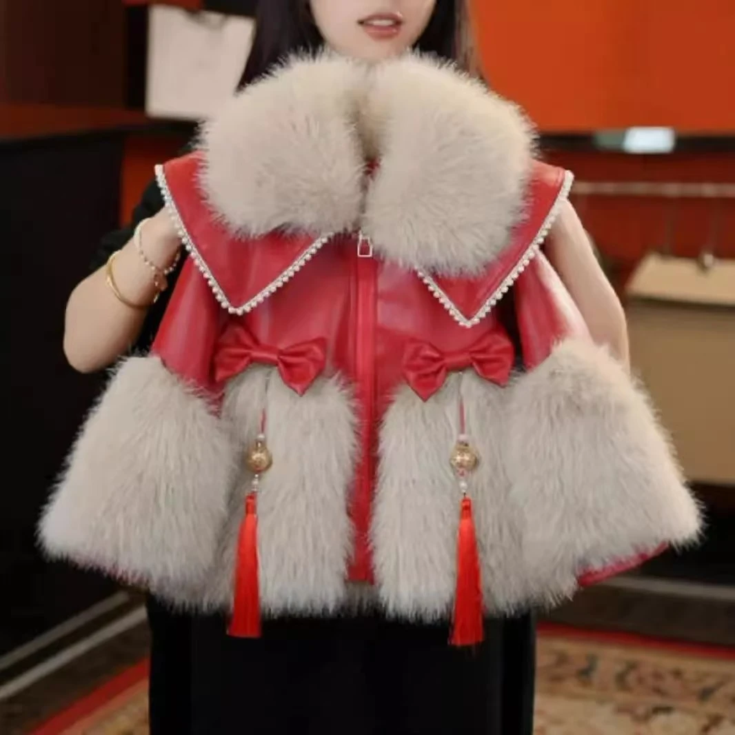 6Y149女童长袖外套冬季新款儿童红色冬装小女孩加绒加厚拜年服