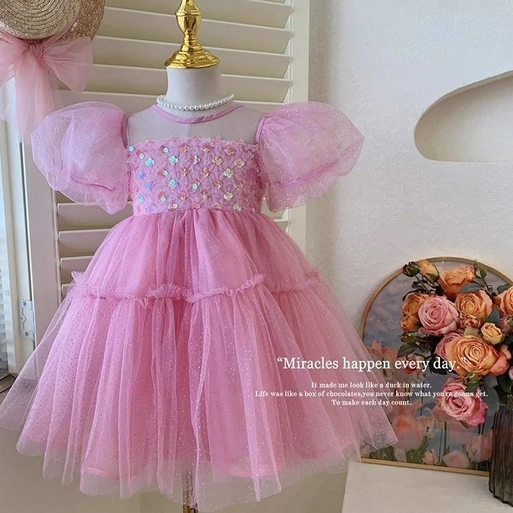 女童连衣裙2025夏季新款儿童短袖夏季网纱裙儿童蕾丝公主裙6Y61