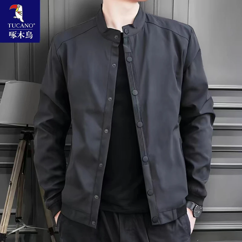 啄木鸟外套男2024春秋季新款休闲宽松大码男士飞行员立领夹克外套