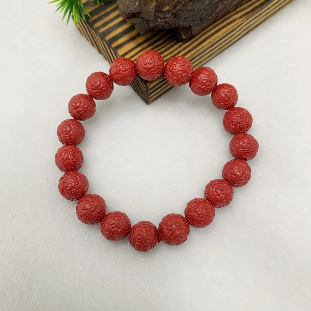 含辰砂工艺品含辰砂工艺品 帝王砂回纹雕刻手串-10mm