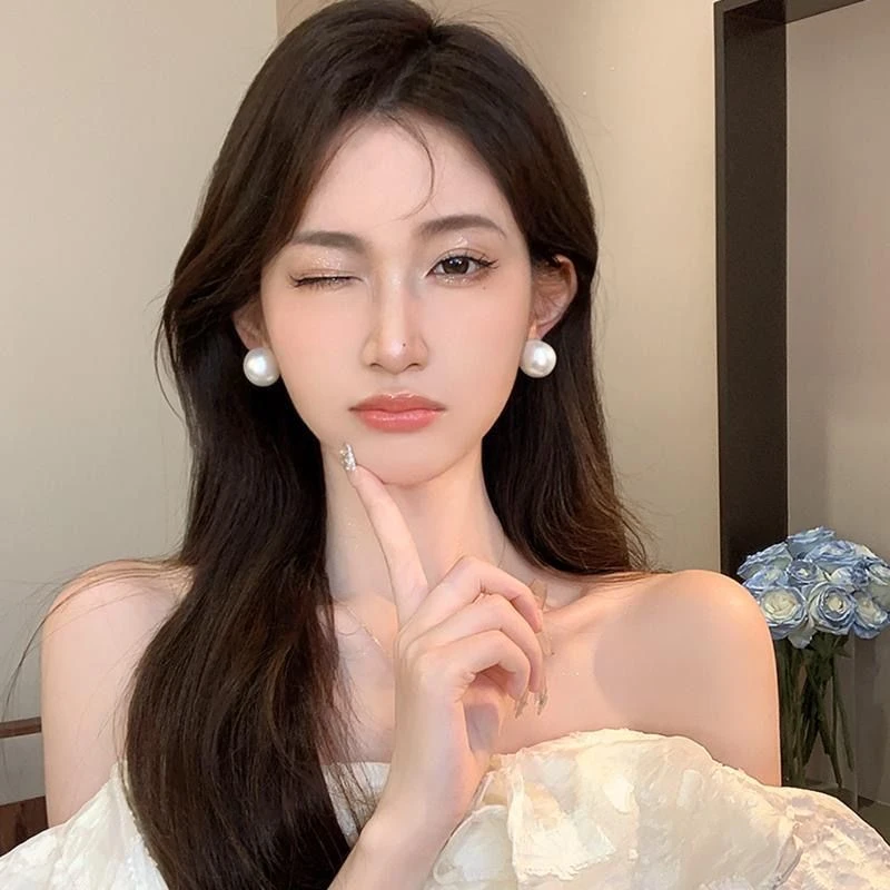 合金耳饰 925银珠珠耳钉经典简约耳钉轻奢小众ins气质耳饰百搭