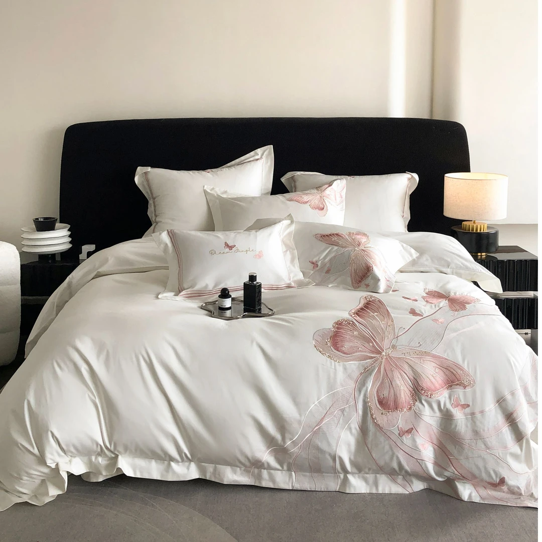 梦幻蝶舞2024新款高支高密澳棉重工刺绣四件套