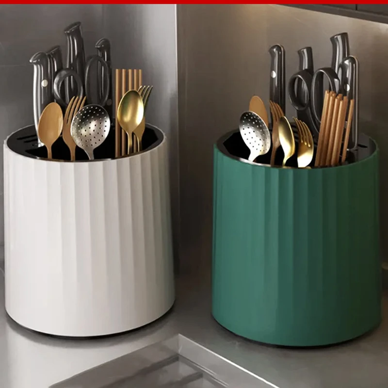 旋转厨房刀架置物架家用台面新款多功能筷笼刀座一体筷子筒收纳架