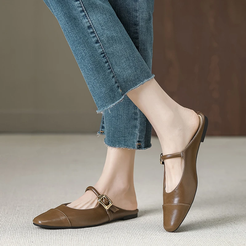 夏季新款包头半拖鞋百搭时尚气质休闲风外穿平底懒人凉拖女鞋